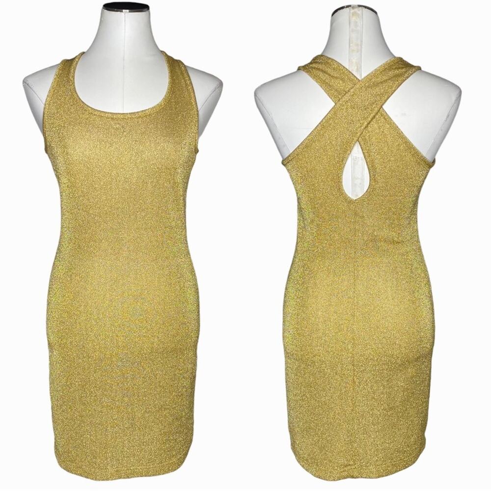 Vintage Morningside Metallic Gold Tank Mini Dress size Small